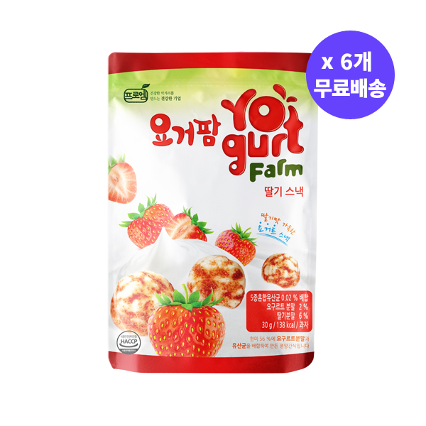 [무료배송] 프로엠 요거팜 유산균 딸기 스낵 30g x 6개