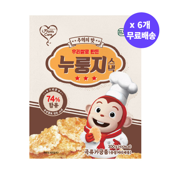 [무료배송] 프로엠 우리쌀로 만든 누룽지 스낵 100g x 6봉